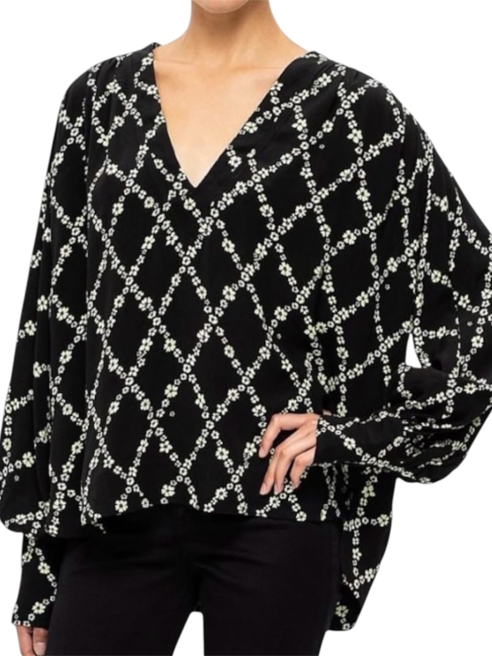 Ganni Margarita Printed crepe long sleeve top